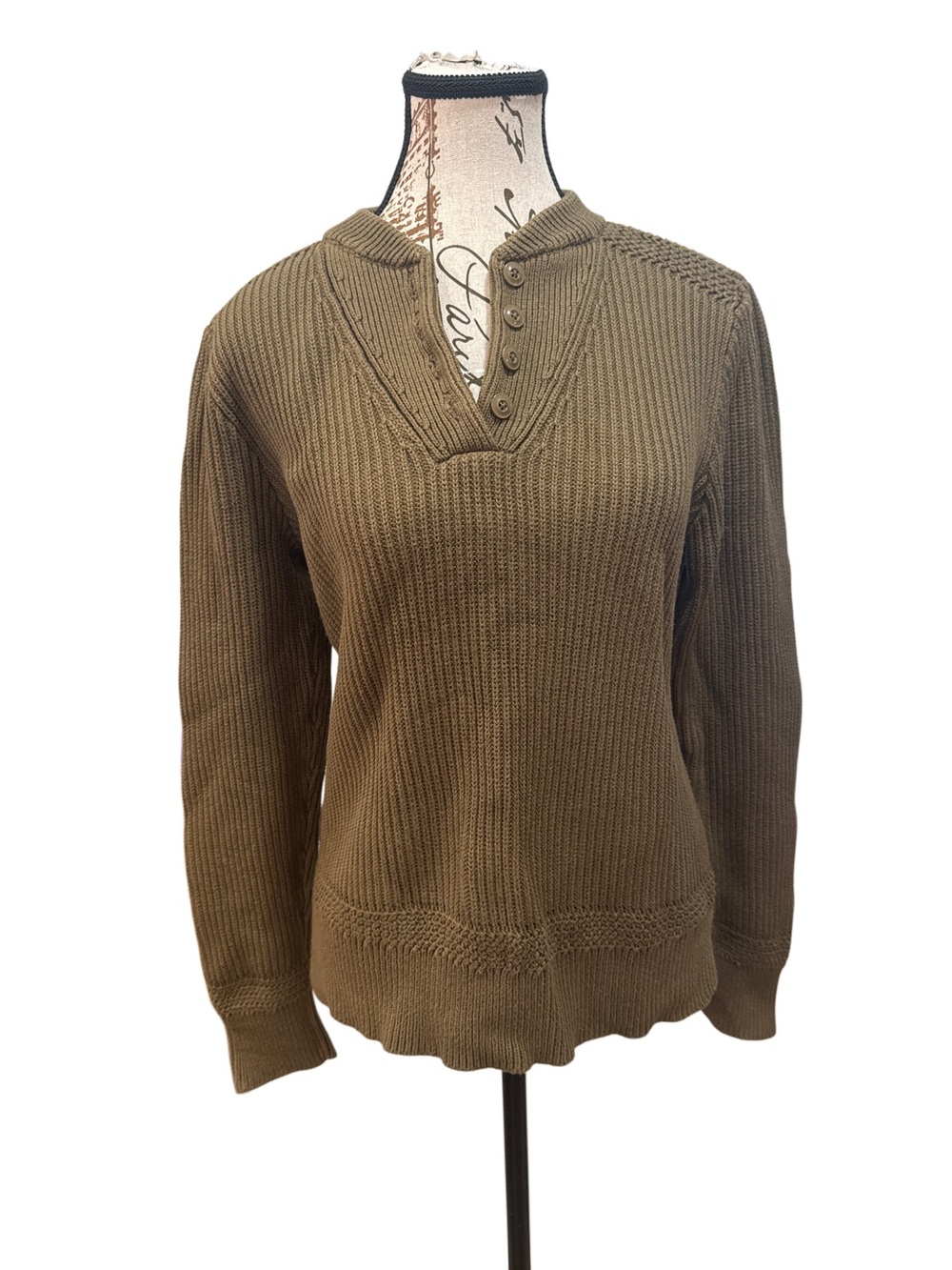 LL Bean Rib-Knit Henley Sweater - army
Green, size small